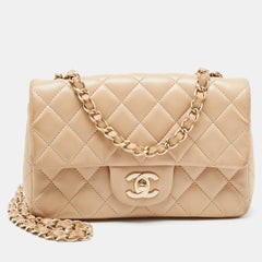 Chanel Beige Leather Gold Hardware Mini Square Flap Bag