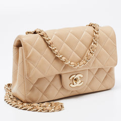 Chanel Beige Leather Gold Hardware Mini Square Flap Bag