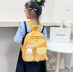 Girls Gingham Rabbit & Letter Patch Decor Functional Backpack 2919