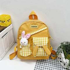 Girls Gingham Rabbit & Letter Patch Decor Functional Backpack 2919
