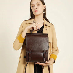 Black Leather Backpacks For women-Chic Zipper Closure Backpack 557-1