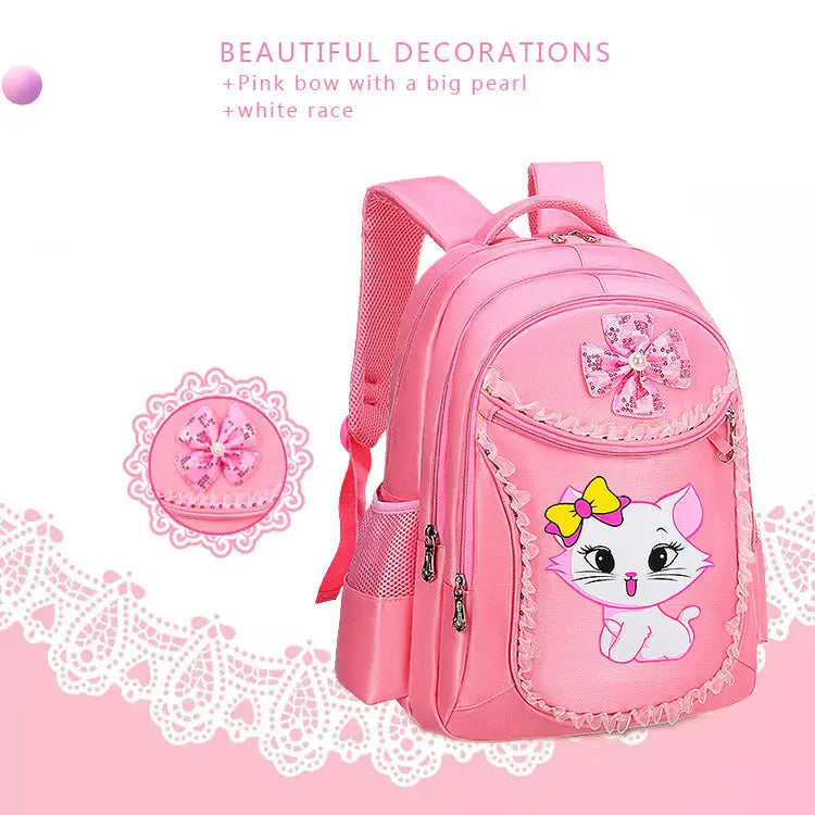 3 Pieces Pink Cat Children Backpack School Bags for girls 4136-1