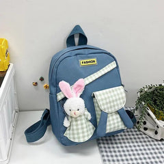 Girls Gingham Rabbit & Letter Patch Decor Functional Backpack 2919