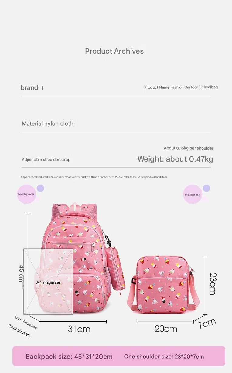 3pcs Ice Cream Pattern Fashionable Backpack With Shoulder Bag And Coin Purse