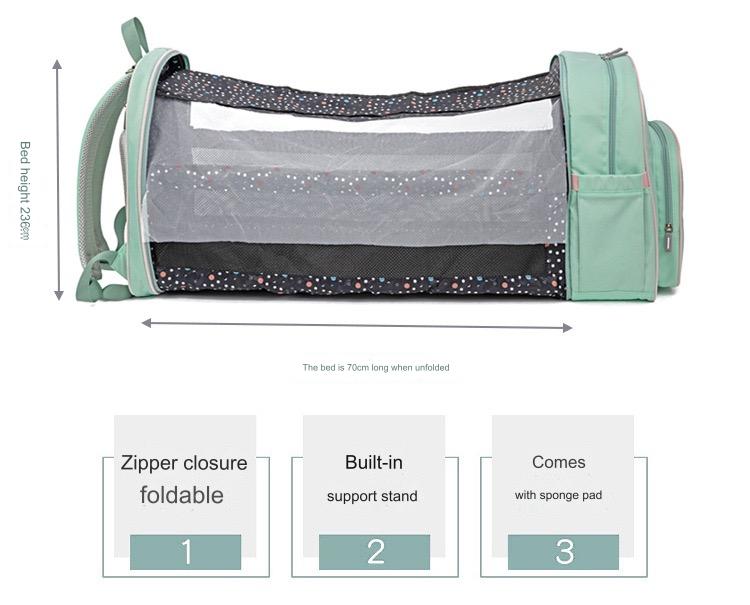 Black Baby Nappy Diaper Backpack, Foldable Stroller Bag, Mosquito Net 4124
