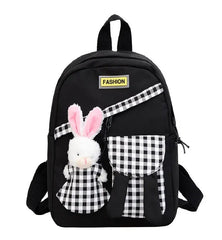 Girls Gingham Rabbit & Letter Patch Decor Functional Backpack 2919