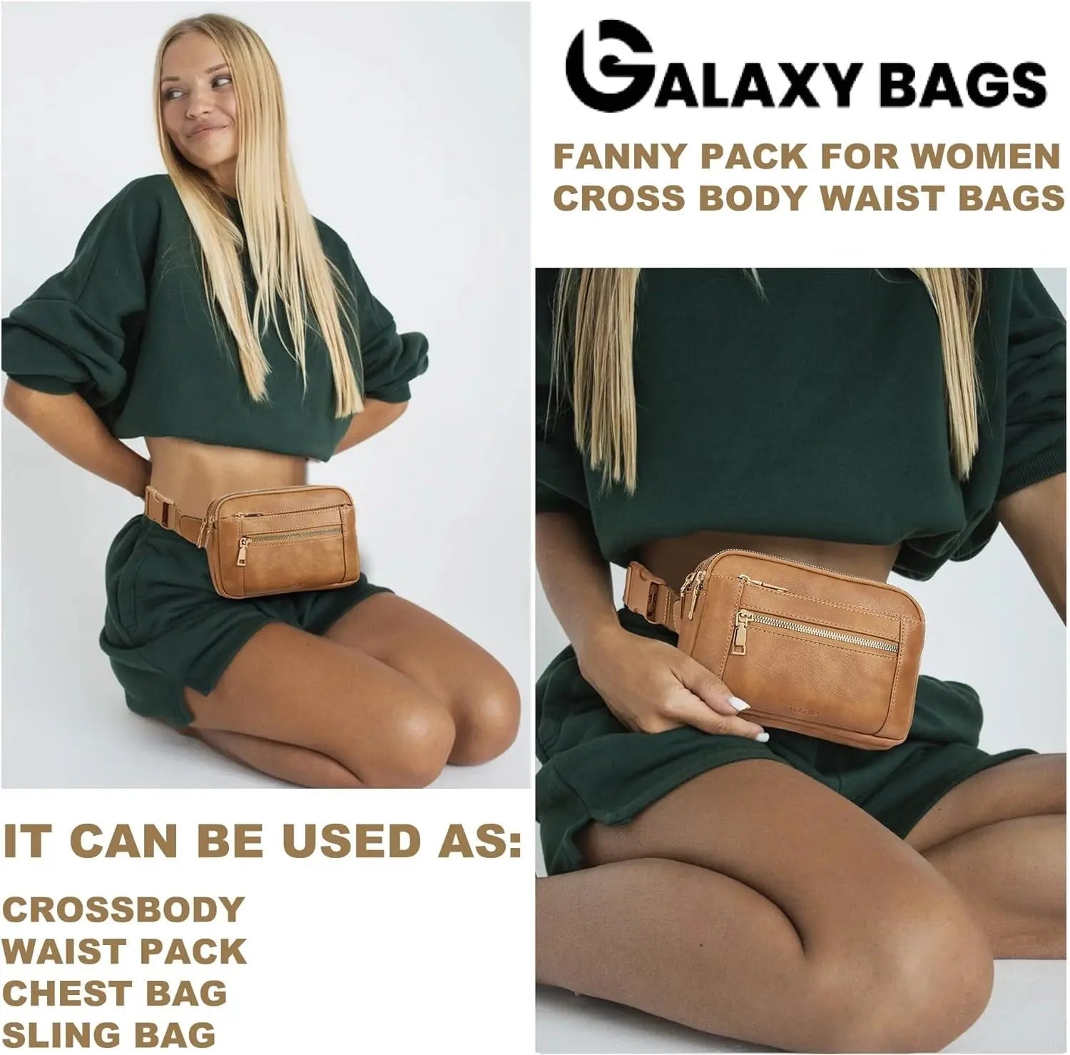 Premium Leather Fanny Pack - Lightweight Waist Bag with Adjustable Belt