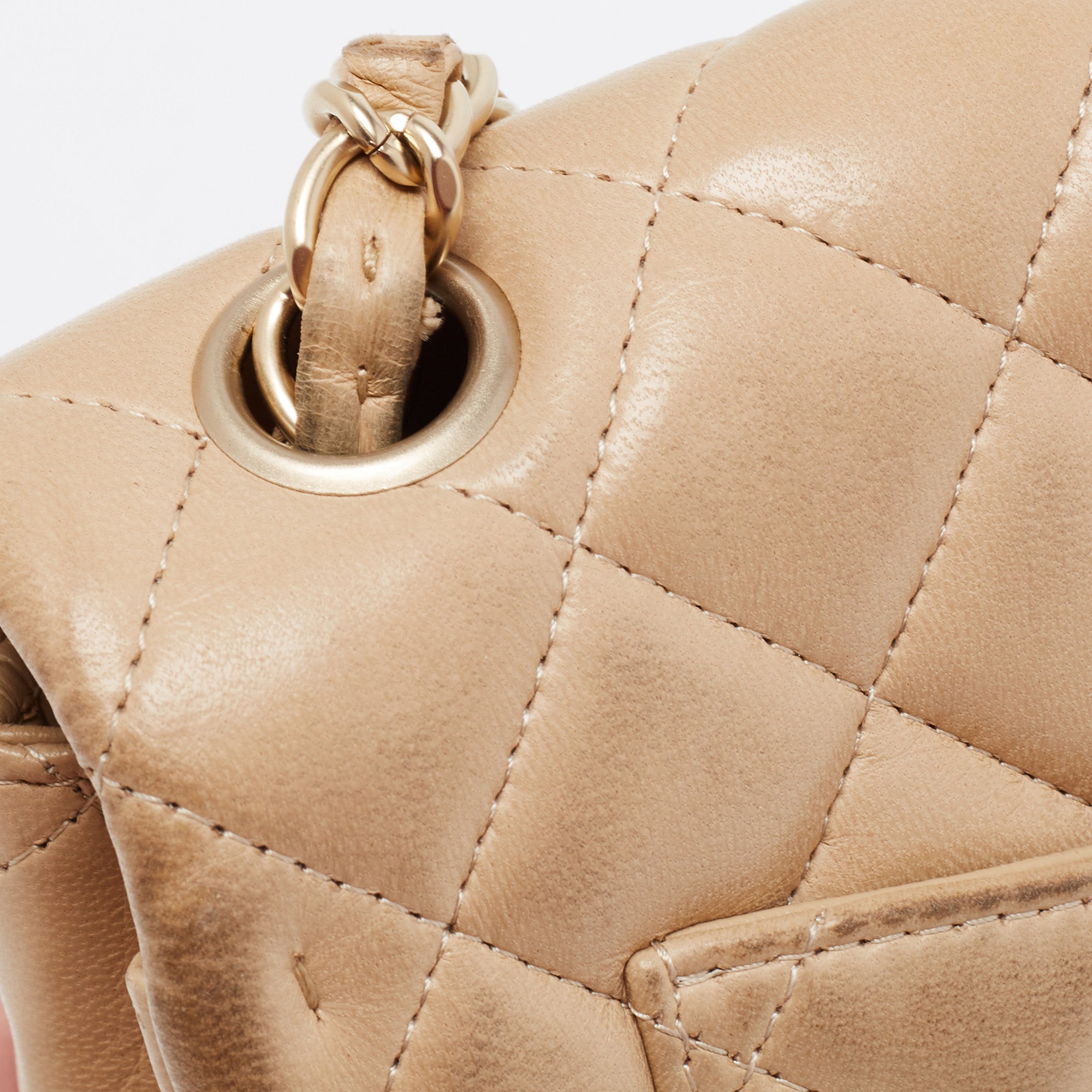 Chanel Beige Leather Gold Hardware Mini Square Flap Bag